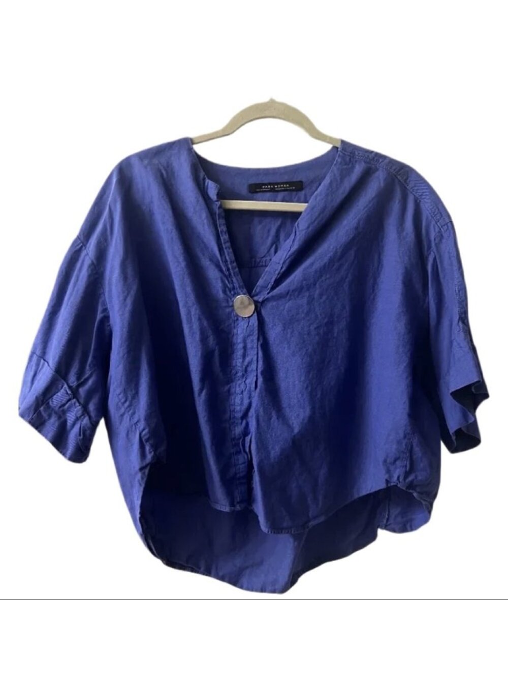 ZARA Woman Blue V Neck Button Blouse XS